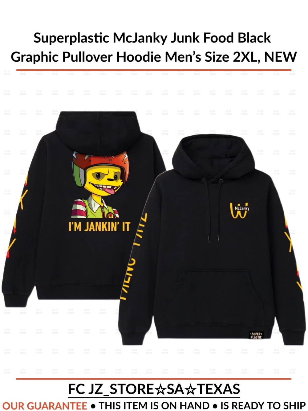 Superplastic McJanky Junk Food Black Graphic Pullover Hoodie Men’s Size 2XL, NEW